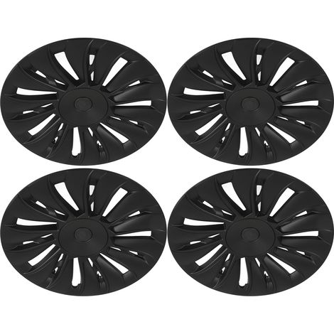 Lot de 4 enjoliveurs de roue 19 pouces à 14 rayons, style tourbillon, pour Tesla Model Y (2020-2023), noir mat (1/5)