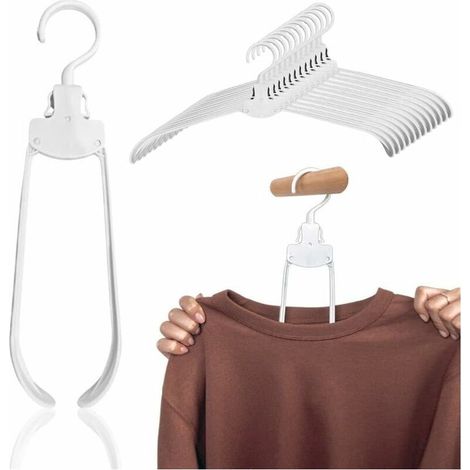 Cintres Pliables, Lot de 12, Blanc, Design Ergonomique Anti-Déformation, Gain de Place, Voyage, 100% Pratique, Amovible, Antiglisse, Séchage Rapide, Plastique Résistant, Cintres Adulte (1/5)