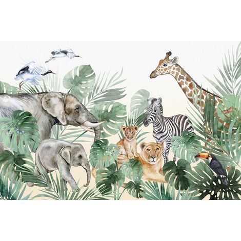 Papier peint panoramique Enfants - Animaux de la Jungle - 130 cm x 86 cm (1/2)
