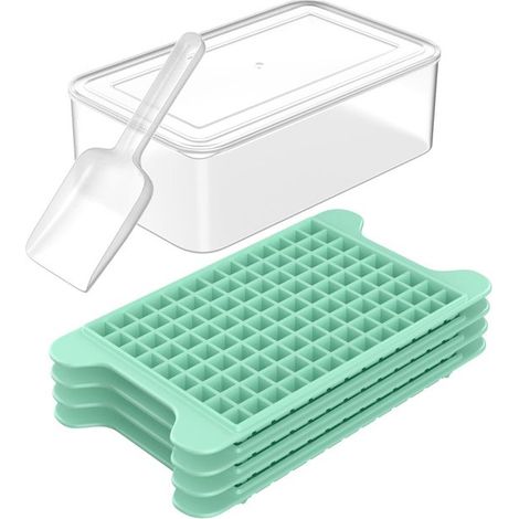 Set di 4 cubetti di ghiaccio a forma di pepita, mini stampo per cubetti di ghiaccio con vassoio portaoggetti, 117 forme per set, facile sformamento, stampo per ghiaccio tritato con contenitore (1/5)
