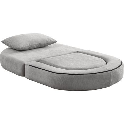 Sofá cama futón plegable individual de chenilla gris claro con cojín (1/5)