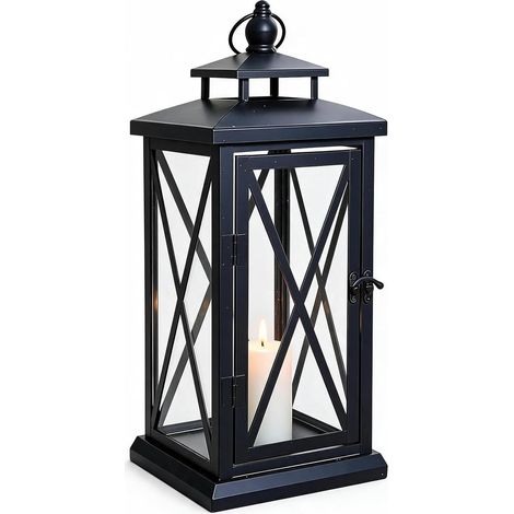 Lanterne Bougie Exterieur Noire - 40cm Métal Lanternes Outdoor (1/5)
