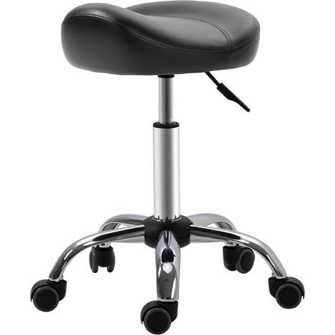 AMXCNOY Tabouret à roulettes tabouret de travail réglable en hauteur avec roulettes pivotant simili cuir noir 48 x 48 x 54-69 cm pour salon et massage (1/5)