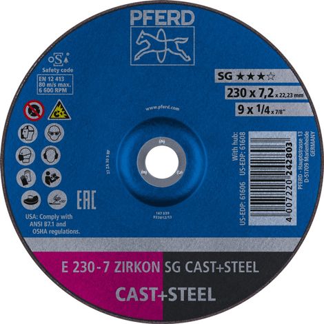 PFERD Schruppscheibe E 230x7,2x22,23 mm ZIRKON Leistungslinie SG CAST+STEEL für Guss/Stahl (1/5)