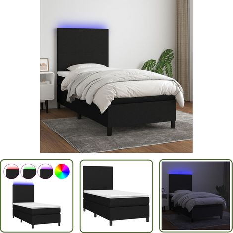 The Living Store Sommier à lattes de lit avec matelas et LED Noir 90x200cm Tissu - Sommier Tapissier - Lit Avec Led - Matelas À Ressorts Ensachés - Têted Lit Ajustable - Éclairage LED (1/5)