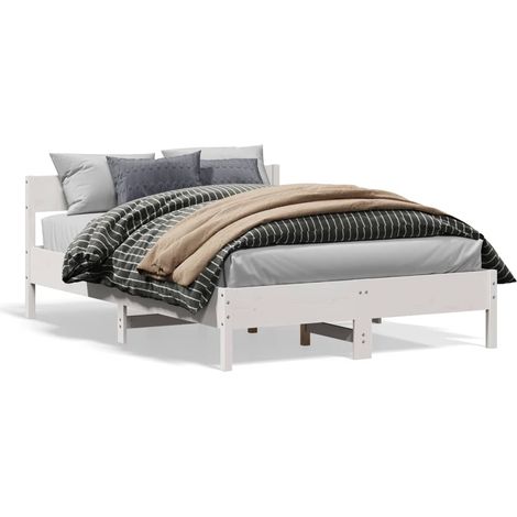 Cadre de lit avec tête de lit blanc 120x190 bois pin massif (1/5)
