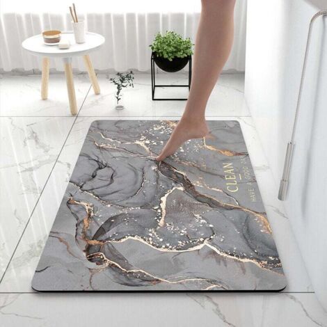 Non-Slip Bath Mat, Absorbent Floor Mat 60 x 90 cm Soft and Comfortable Shower Mat, Diatomite Bath Mat for Bathtub, Kitchen, Living Room and Bathroom, Heat Smoke (1/4)