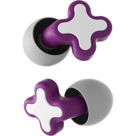 Nouveaux bouchons d'oreille en silicone antibruit et isolants pour la natation, le sommeil et la protection auditive  disponibles en différentes tailles et en violet. (1/5)