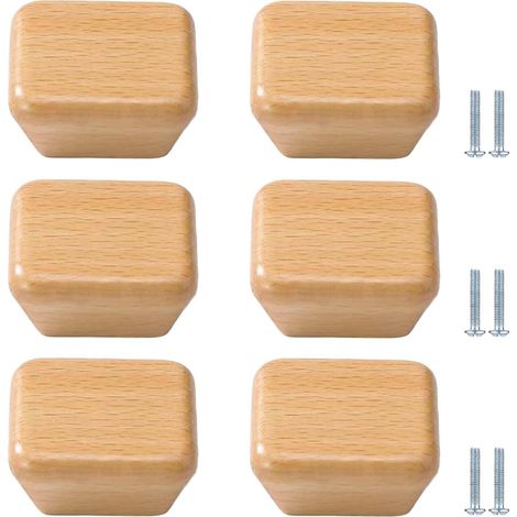 Poignées de tiroir (lot 6) en bois, rondes, pour tiroirs cuisine (1/3)