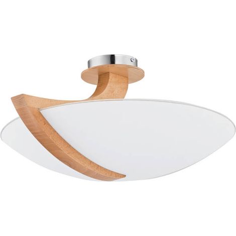 Alfa CALMI Modern Wooden Ceiling Lamp with White Glass Shade, Light Wood & Chrome, 3x E14 Sockets Max 10W, Dimmable, 54x47x25cm, for Living Room Bedroom Dining Room