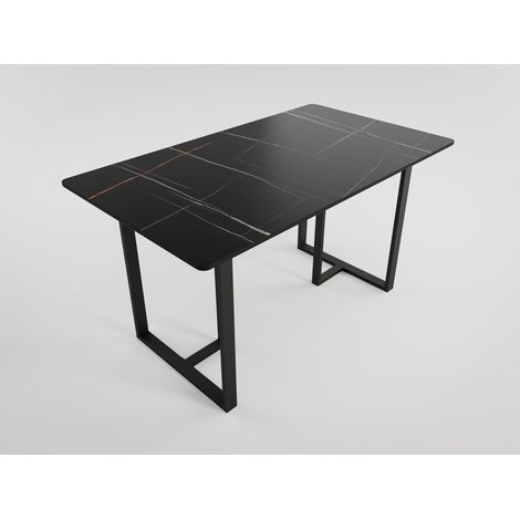 Esstisch MIAS 140x80cm schwarze Keramikplatte schwarzes massives Tischgestell (1/4)