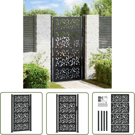 vidaXL Gartentor Schwarz 105x180 cm Stahl Blatt-Design (1/5)
