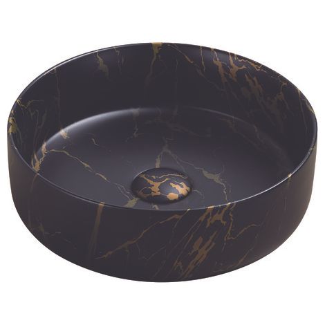 ONDEE ZEN - Vasque à poser ronde NAMI - Céramique Marbre noir - Dim : Ø34,6x11,4cm (1/3)