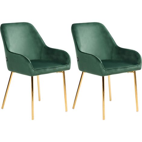 Conjunto de 2 sillas de comedor tela de terciopelo verde patas de metal dorado Loverna