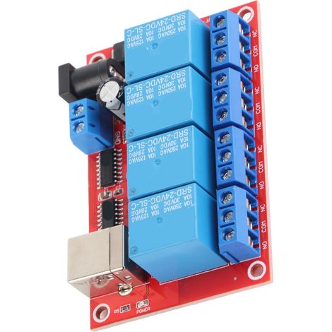 4-Kanal-USB-Relaismodul, treiberlose PC-Steuerung, 24V DC-Relaisplatine, 3 Betriebsmodi, ideal für SPS-Automatisierung und Computersteuerung. (1/5)