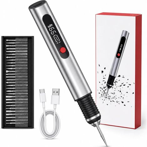 Stylo de gravure, stylo de gravure électrique sans fil avec 30 bits, mini outil de gravure portable, régulateur à 3 vitesses jusqu'à 20 000 tr/min, rechargeable par USB pour céramique, bijoux, verre (1/5)