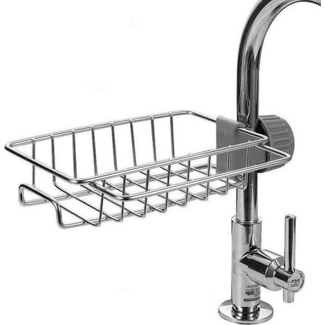 Porte-Éponge de Robinet de Cuisine en Acier Inoxydable Pour Savon/Éponges/Chiffon/Shampooing/Gel Douche, Étagère Pour Savon, Éponge De Salle De Bain, Sans Perçage (1/5)