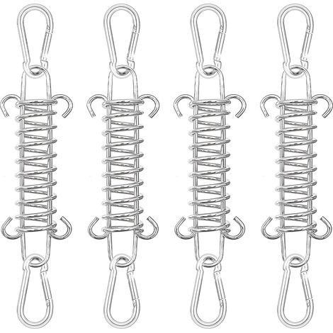 Tendeur Voile Ombrage 4 Pièces, Ressort de Tension Fixation Voile D'ombrage avec 8 Mousquetons Inoxydable Ressort de Traction pour Bâche Tente Grille Métallique Voile D'ombrage Auvent (1/5)