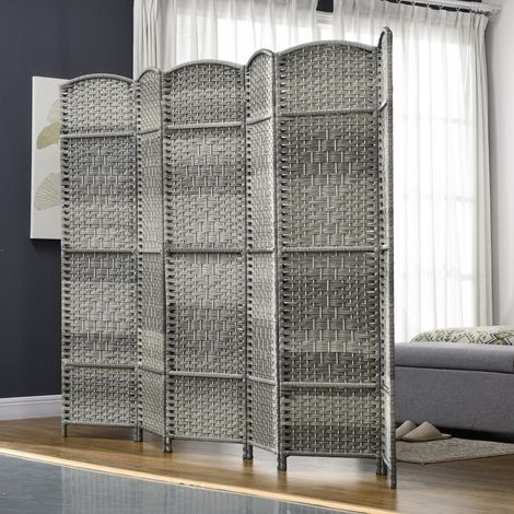 Paravent intérieur en bois 6 panneaux séparateur de pièce pliable pour salon chambre 270 x 180 cm gris mélangé