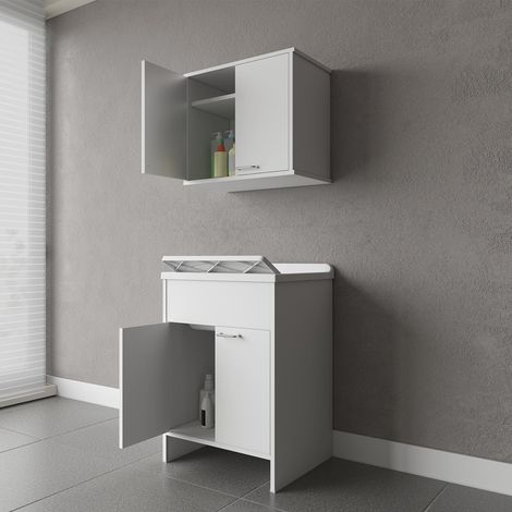 Ensemble buanderie avec armoire et meuble mural à 2 portes COMP 2 Negrari (1/4)
