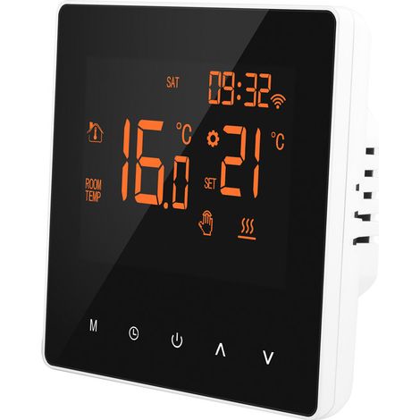 Thermostat radiateur électrique CONENTOOL, Thermostat pour Chauffage Au Sol électrique 16A, Thermostat de Chauffage Programmable avec Grand écran LCD, pour la maison, Blanc, Police orange, avec WiFi (1/5)