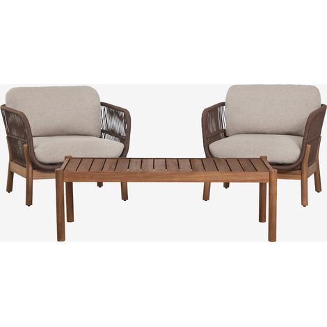 Set da giardino con 2 poltrone in corda intrecciata e tavolino in legno di acacia Karvia SKLUM (1/5)