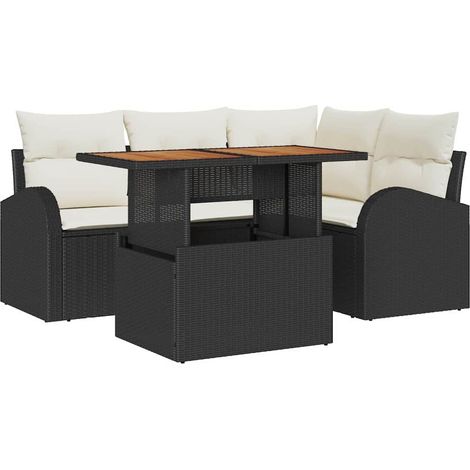 Garden Sofa Set with Storage 5 pcs Black Poly rattan vidaXL