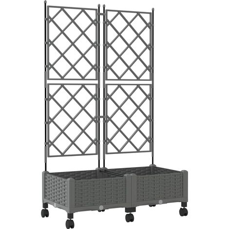 vidaXL Jardinera con enrejado y ruedas 2 uds. Gris Claro PP (1/2)