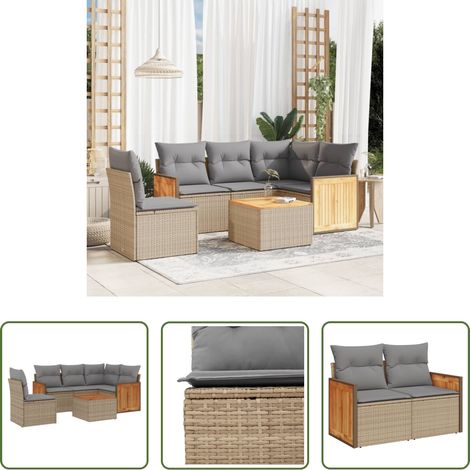 vidaXL Juego de sofás jardín con cojines 6 pzas ratán sintético beige (1/5)