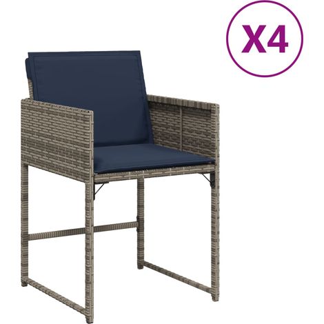 Chaises de jardin avec coussins lot de 4 Chaises d'extérieur gris résine tressée (1/5)