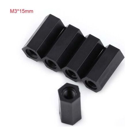 100 pièces entretoises filetées noires PA66 M3 femelle x hexagonale (M3x15) (1/4)