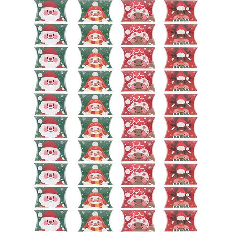 40 boîtes cadeaux de Noël, boîtes à friandises, boîtes d'emballage en papier pour les fêtes (Père Noël, enfant, bonhomme de neige, renne)-12X8X2.5CM