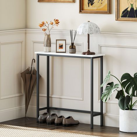 Consolle, 75 cm, piano effetto marmo, struttura in metallo, stile moderno bianco e nero