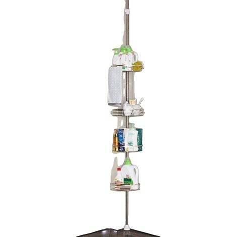 Estante de ducha de acero inoxidable, altura regulable de 110 a 280 cm, 4 estantes, capacidad de carga de 5 kg, diseño telescópico. (1/5)