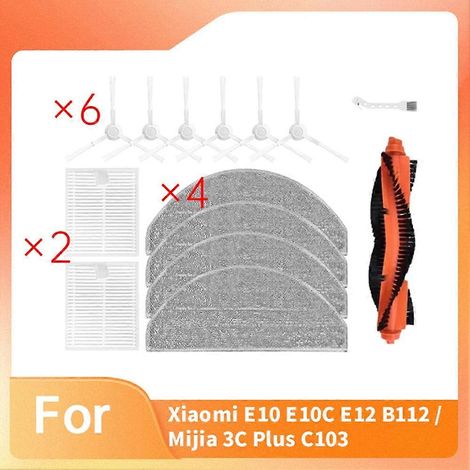 Accesorios para aspiradora Xiaomi E10 E10C E12 B112 / Mijia 3C Plus C103: Cepillo lateral principal, filtro de mopa.