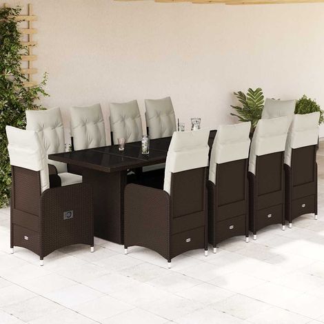 11-tlg. Garten-Bistro-Set mit Kissen Braun Poly Rattan vidaXL (1/5)