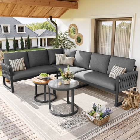 Gartenlounge Set, modular, für Balkon Garten Terrasse, abnehmbare Bezüge, Olefin, Grau (1/5)