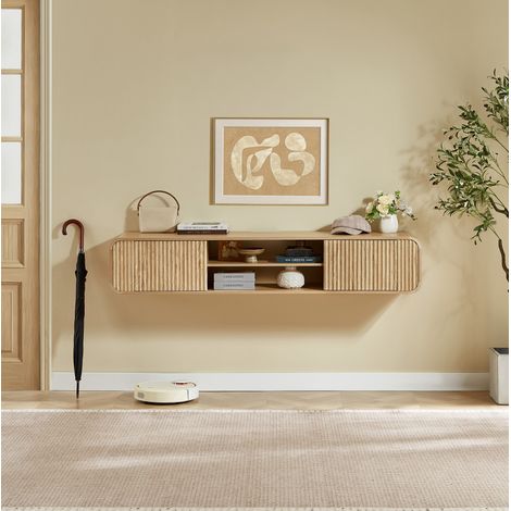 Mueble TV de pared 160 cm en aglomerado natural con almacenaje abierto - CHICFURN (1/5)