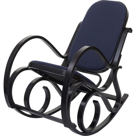 Fauteuil à bascule rocking chair en bois foncé assise en tissu gris anthracite FAB04031 (1/5)