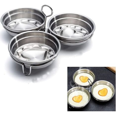 Cuiseur à œufs en acier inoxydable, cuiseur à œufs pochés avec 3 cavités, cuiseur à vapeur antiadhésif avec grille, compatible micro-ondes et cuisinière (1/5)