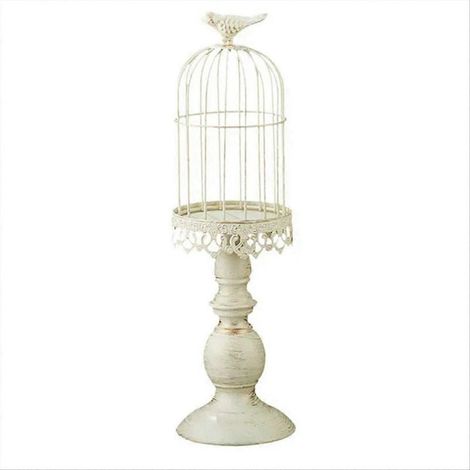 Bougeoir décoratif vintage en forme de cage à oiseaux, blanc, L (1/5)