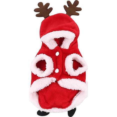 Vêtements chauds pour chien de Noël en flanelle à motif élan, costume d'automne et d'hiver pour animaux de compagnie, manteau à capuche pour chiot (taille S)-S