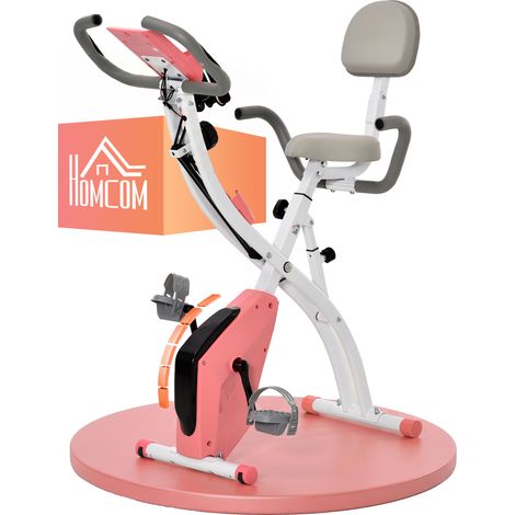 Cyclette pliable 2 en 1 rose avec resistance magnetique reglable 8 niveaux volant 2.5kg ecran LCD capteur de frequence cardiaque et elastiques pour bras silencieuse maison (1/5)
