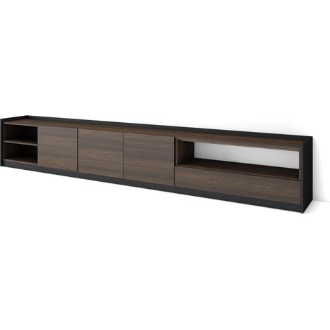 Skraut Home - Mueble TV, Televisión, 310x37x50cm, Para TV hasta 80", Roble oscuro y Negro (1/5)