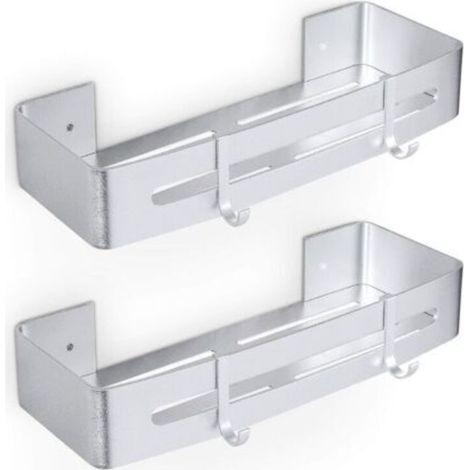 ALLIANDISÉtagère de douche en aluminium en deux parties avec crochets, sans perçage, adaptée aux paniers de douche. (1/4)