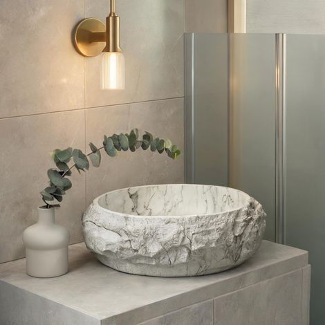 Vasque ovale en résine avec motif pierre beige clair (1/5)