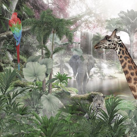 Papier peint panoramique - Animaux de la Jungle - 130 cm x 130 cm (1/2)