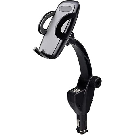 Kfz-Handyhalterung, 2-in-1-Dual-USB-Autoladegerät mit verstellbarer Halterung, universeller 360-Grad-Auto-Zigarettenanzünder-Halter (schwarz)