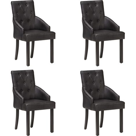 Sillas de comedor 4 unidades cuero de cabra auténtico negro vidaXL (1/5)