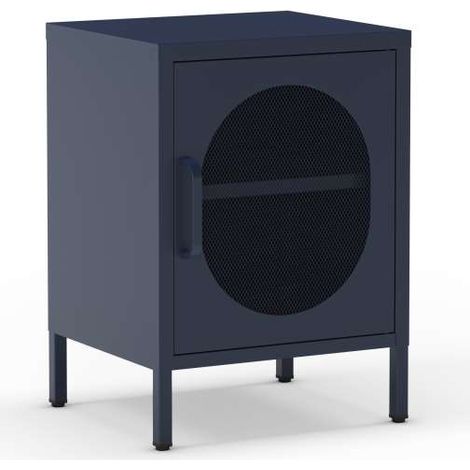 Mesita de noche para dormitorio Dora 1 puerta acabado en metal azul , 40cm(ancho) 60cm(alto) 35cm(fondo). (1/5)